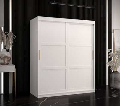 Ramiro I Contemporary 2 Sliding Door Wardrobe 5 Shelves 2 Rails White Matt (H)2000mm (W)1500mm (D)620mm