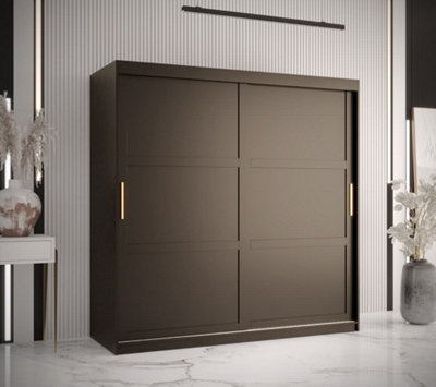 Ramiro I Contemporary 2 Sliding Door Wardrobe 9 Shelves 2 Rails Black Matt (H)2000mm (W)1800mm (D)620mm