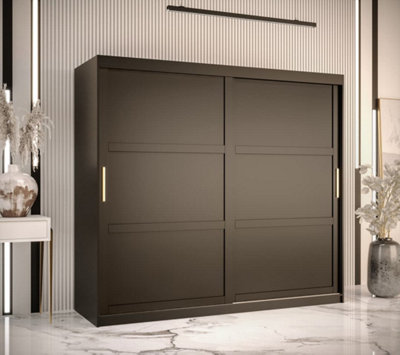 Ramiro I Contemporary 2 Sliding Door Wardrobe 9 Shelves 2 Rails Black Matt (H)2000mm (W)2000mm (D)620mm