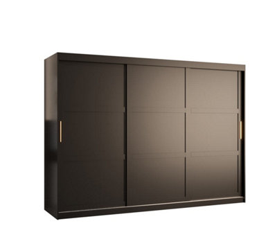 Ramiro I Contemporary 3 Sliding Door Wardrobe 9 Shelves 2 Rails Black Matt (H)2000mm (W)2500mm (D)620mm