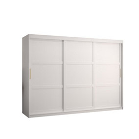 Ramiro I Contemporary 3 Sliding Door Wardrobe 9 Shelves 2 Rails White Matt (H)2000mm (W)2500mm (D)620mm