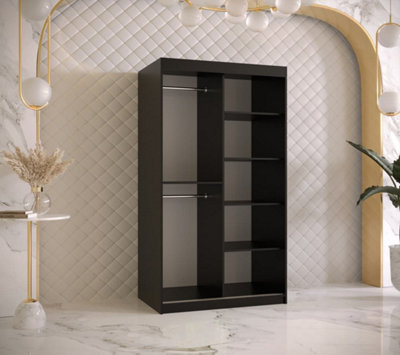 Ramiro II Contemporary 2 Sliding Door Wardrobe 5 Shelves 2 Rails Black Matt (H)2000mm (W)1000mm (D)620mm