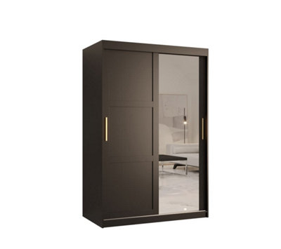 Ramiro II Contemporary 2 Sliding Door Wardrobe 5 Shelves 2 Rails Black Matt (H)2000mm (W)1200mm (D)620mm