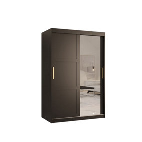 Ramiro II Contemporary 2 Sliding Door Wardrobe 5 Shelves 2 Rails Black Matt (H)2000mm (W)1200mm (D)620mm