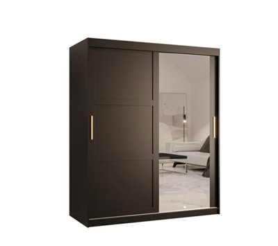 Ramiro II Contemporary 2 Sliding Door Wardrobe 5 Shelves 2 Rails Black Matt (H)2000mm (W)1500mm (D)620mm