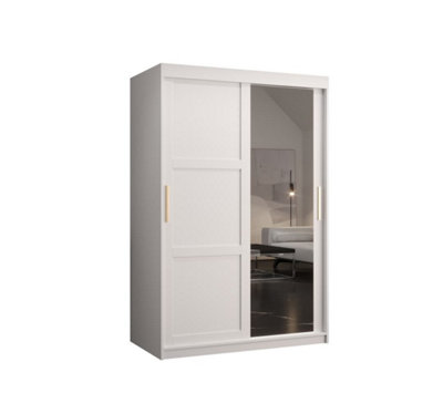 Ramiro II Contemporary 2 Sliding Door Wardrobe 5 Shelves 2 Rails White Matt (H)2000mm (W)1200mm (D)620mm