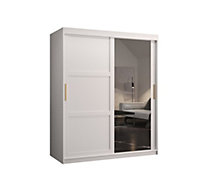 Ramiro II Contemporary 2 Sliding Door Wardrobe 5 Shelves 2 Rails White Matt (H)2000mm (W)1500mm (D)620mm