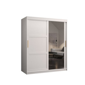 Ramiro II Contemporary 2 Sliding Door Wardrobe 5 Shelves 2 Rails White Matt (H)2000mm (W)1500mm (D)620mm