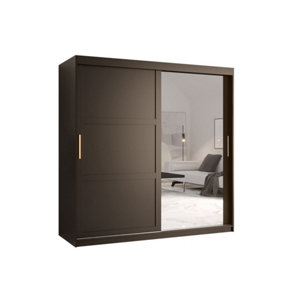Ramiro II Contemporary 2 Sliding Door Wardrobe 9 Shelves 2 Rails Black Matt (H)2000mm (W)1800mm (D)620mm