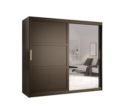 Ramiro II Contemporary 2 Sliding Door Wardrobe 9 Shelves 2 Rails Black Matt (H)2000mm (W)2000mm (D)620mm