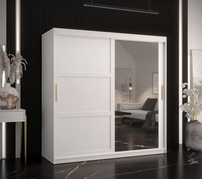 Ramiro II Contemporary 2 Sliding Door Wardrobe 9 Shelves 2 Rails White Matt (H)2000mm (W)1800mm (D)620mm