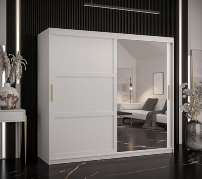 Ramiro II Contemporary 2 Sliding Door Wardrobe 9 Shelves 2 Rails White Matt (H)2000mm (W)2000mm (D)620mm
