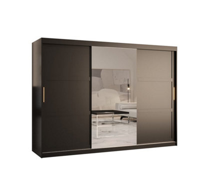 Ramiro II Contemporary 3 Sliding Door Wardrobe 9 Shelves 2 Rails Black Matt (H)2000mm (W)2500mm (D)620mm