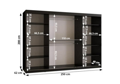 Ramiro II Contemporary 3 Sliding Door Wardrobe 9 Shelves 2 Rails Black Matt (H)2000mm (W)2500mm (D)620mm