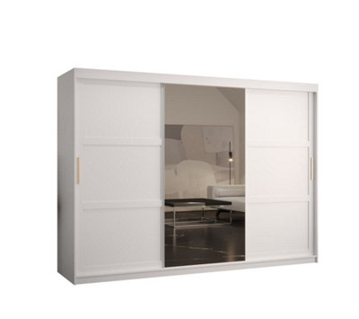 Ramiro II Contemporary 3 Sliding Door Wardrobe 9 Shelves 2 Rails White Matt (H)2000mm (W)2500mm (D)620mm