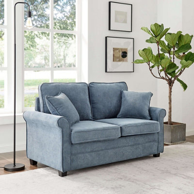 Ramy Sofa Bed Corduroy 2 Seater Fold Out Mattress - Blue