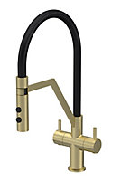 Rana Kitchen Mono Mixer Tap with 2 Lever Handles, 436mm - Brushed Brass - Balterley