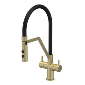 Rana Kitchen Mono Mixer Tap with 2 Lever Handles, 436mm - Brushed Brass - Balterley