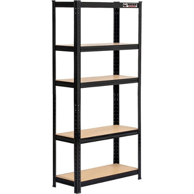 Rand 5 shelf HDF & steel Shelving unit Black 90x40x180cm