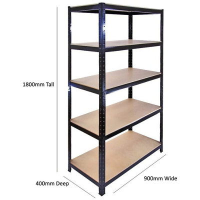 Rand 5 shelf HDF & steel Shelving unit Black 90x40x180cm