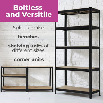 Rand 5 shelf HDF & steel Shelving unit Black 90x40x180cm