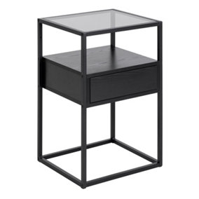 Randolf Bedside Table in Black with Smoked Glass