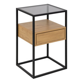 Randolf Square Bedside Table with 1 Drawer in Black and Oak