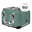 Rangemaster 4 Slice Toaster Mineral Green, Defrost, Cancel, Reheat Functions, Removable Crumb Tray 3 Year Guarantee RMCL4S201MG