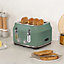 Rangemaster 4 Slice Toaster Mineral Green, Defrost, Cancel, Reheat Functions, Removable Crumb Tray 3 Year Guarantee RMCL4S201MG