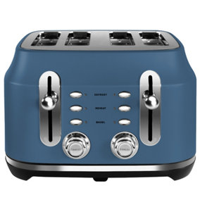 Rangemaster 4 Slice Toaster Stone Blue with Defrost, Cancel, Reheat Functions, Removable Crumb Tray 3 Year Guarantee RMCL4S201SB
