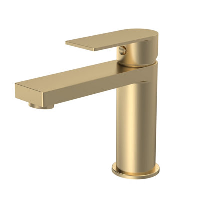 Ranton Contemporary Square Mono Basin Mixer Tap & Push Button Waste - Brushed Brass - Balterley
