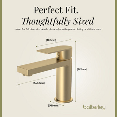 Ranton Contemporary Square Mono Basin Mixer Tap & Push Button Waste - Brushed Brass - Balterley