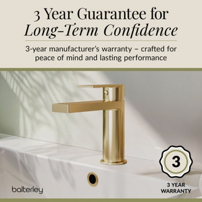 Ranton Contemporary Square Mono Basin Mixer Tap & Push Button Waste - Brushed Brass - Balterley
