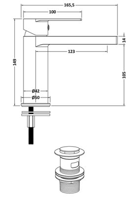 Ranton Contemporary Square Mono Basin Mixer Tap & Push Button Waste - Brushed Brass - Balterley