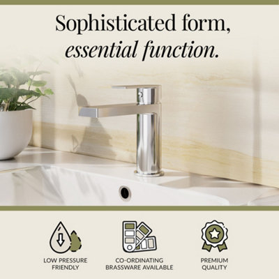 Ranton Contemporary Square Mono Basin Mixer Tap & Push Button Waste ...