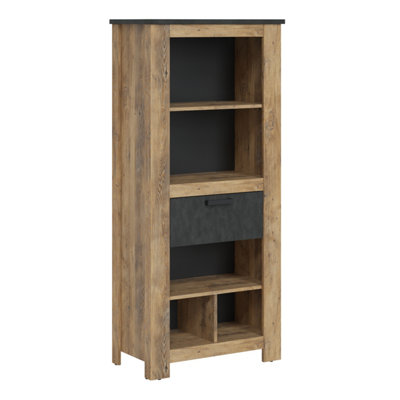 Rapallo 1 drawer bookcase in Chestnut and Matera Grey