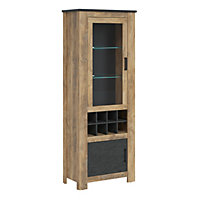 Rapallo 2 door display cabinet with wine rack in Chestnut and Matera Grey