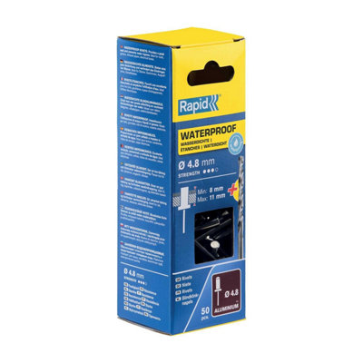 Rapid 4.8x25mm Stainless Steel Rivets - Pack Of 50 With Drill Bit, For License Plates & Outdoor Use
