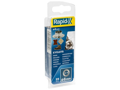 Rapid 5000411 Eyelets 8mm Pack of 25 + Metal 2 Piece Anvil RPD5000411