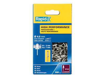 RAPID 4.0x8mm Aluminium/Steel Blind Rivets - High Strength, 500 Pack For Metal & Plastic Fixing