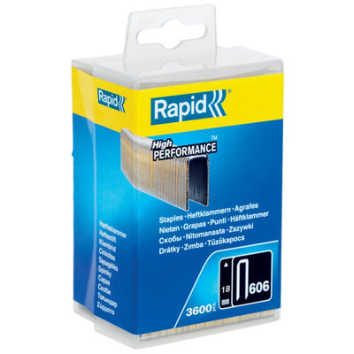 Rapid High-Performance Staples for Dense Materials, Narrow Crown No. 606, Leg Length 18mm, Staple Stapler Gun Staples, 3600 Pieces