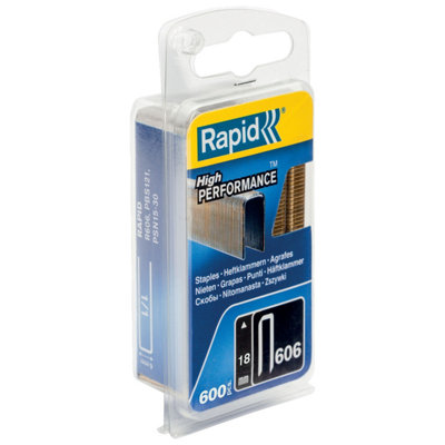 Rapid High-Performance Staples for Dense Materials, Narrow Crown No. 606, Leg Length 18mm, Staple Stapler Gun Staples, 600 Pieces