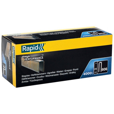 Rapid High-Performance Staples for Dense Materials, Narrow Crown No. 606, Leg Length 25mm, Staple Gun Staples, 4000 Pieces