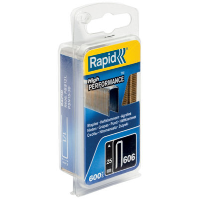 Rapid High-Performance Staples for Dense Materials, Narrow Crown No. 606, Leg Length 25mm, Staple Stapler Gun Staples, 600 Pieces