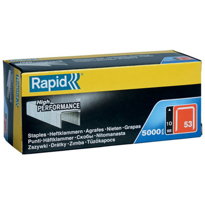 Rapid High-Performance Staples for Textiles, Finewire No. 53, Leg Length 10mm, Staple Gun Staples, Galvanised steel, 5000 Pieces