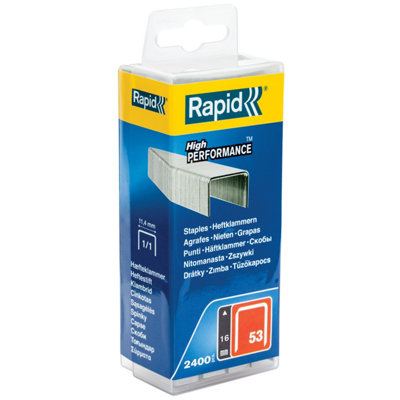Rapid High-Performance Staples for Textiles, Finewire No. 53, Leg Length 16mm, Staple Gun Staples, Galvanised steel, 2400 Pieces