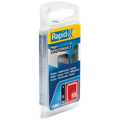Rapid High-Performance Staples for Textiles, Finewire No. 53, Leg Length 6mm, Staple Gun Staples, Galvanised steel, 1080 Pieces