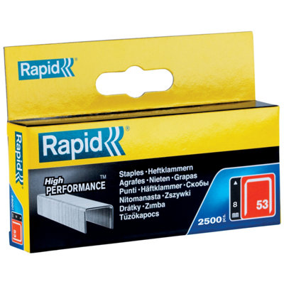 Rapid High-Performance Staples for Textiles, Finewire No. 53, Leg Length 8mm, Staple Gun Staples, Galvanised steel, 2500 Pieces