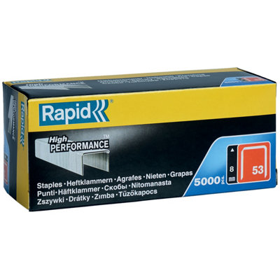 Rapid High-Performance Staples for Textiles, Finewire No. 53, Leg Length 8mm, Staple Gun Staples, Galvanised steel, 5000 Pieces