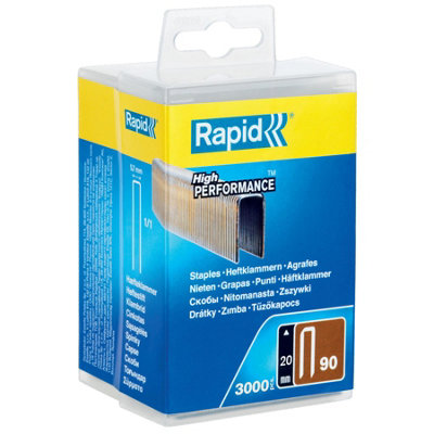 Rapid High-Performance Staples Wood Outdoor Use Narrow Crown No. 90 Leg Length 20mm Staple Gun Staples Galvanised Steel 3000 pcs